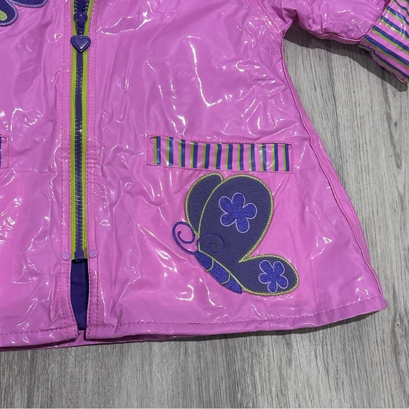 Rainpals Fleece Lined Pink and Purple Hooded Rain Jacket Girls Size 2 - Picture 2 of 8